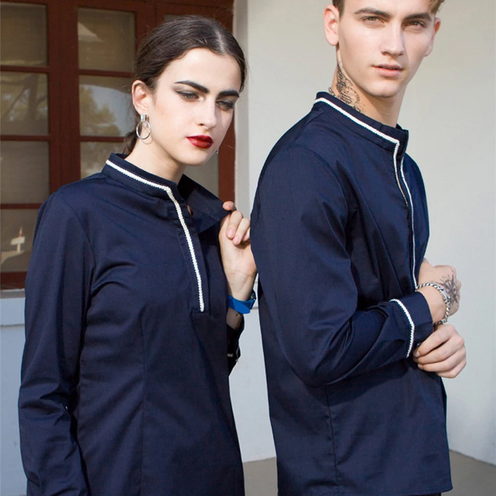

Unisex Restaurant Uniform Jackets Hotel Chef Kitchen Uniform Long Sleeve Barbershop Cafe Sushi Waiter Workwear Clothing 2019