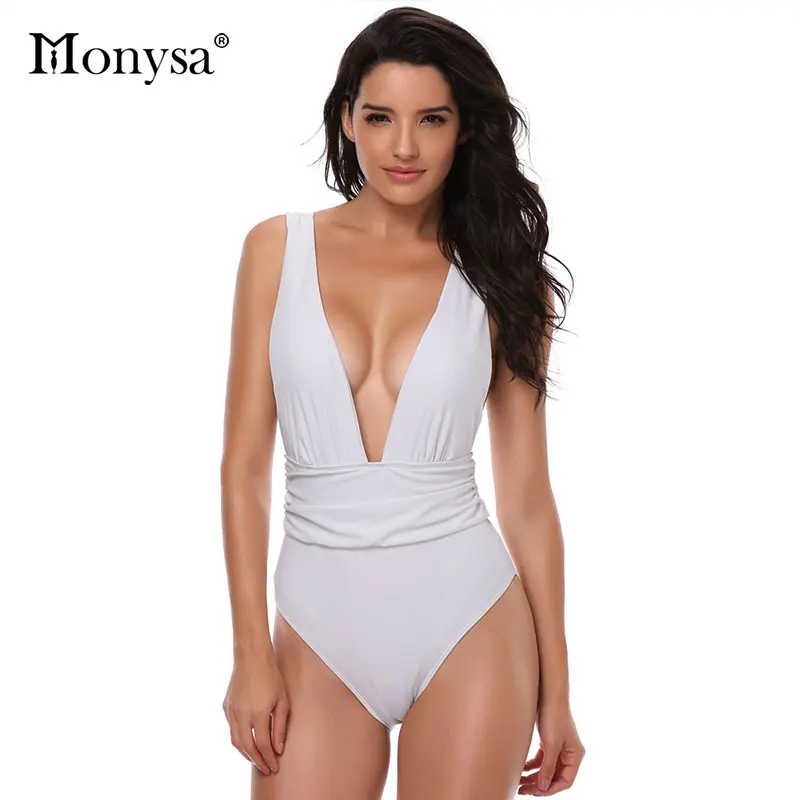Monysa/новый купальник с глубоким v образным вырезом и открытой спиной женский 2018