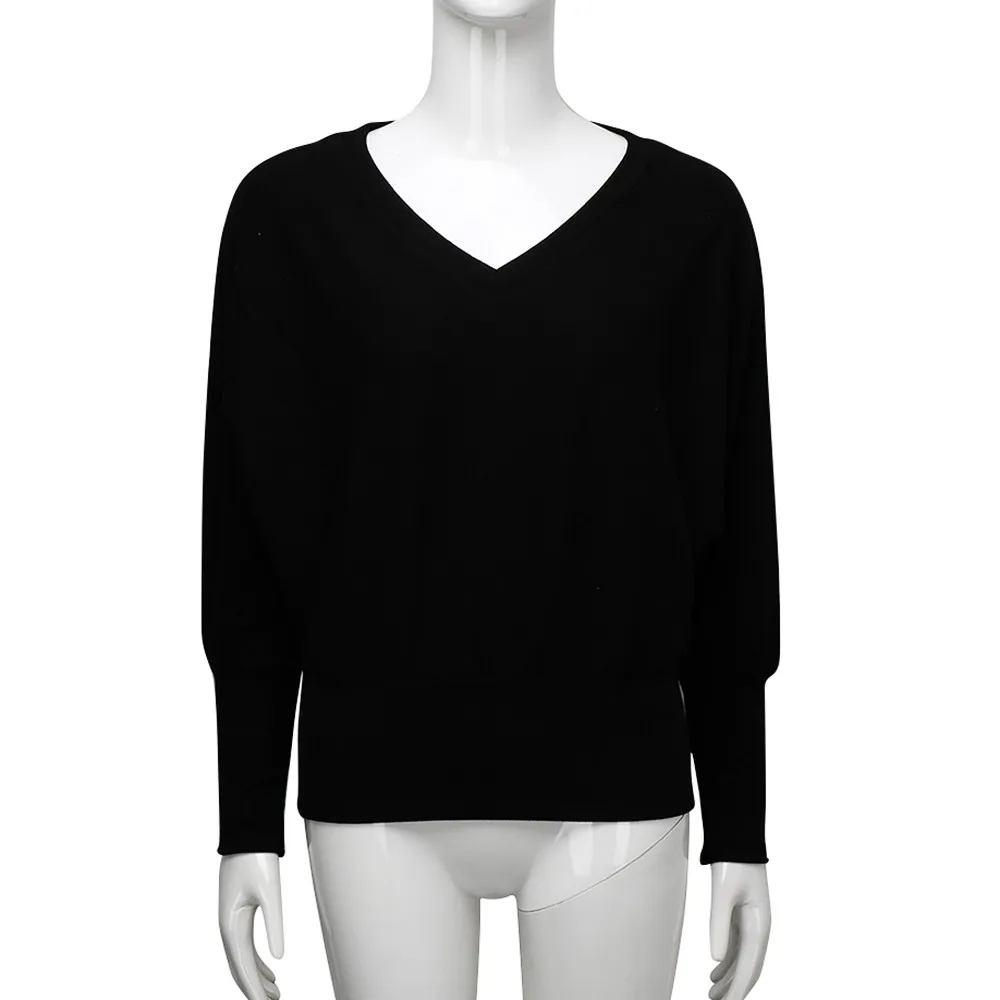 Женский вязаный пуловер однотонный джемпер с v-образным вырезом d90703 осень 2019 |