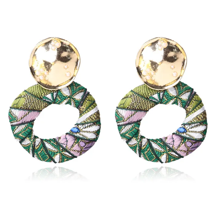 Ztech Bohemian Statement Earrings Big Alloy Wrap Cloth Dangle Drop Earrings For Women Dangling Earrings Vintage Brand Jewelry - Окраска металла: Green