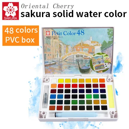 48 PVC box SAKURA 12/18/24/30/36/48/60/72 Цвета гитара Пти Буше коробка акварельных красок Портативный Твердые акварельные Краски ing товары для рукоделия пигмент набор NCW - Color: 48 PVC box