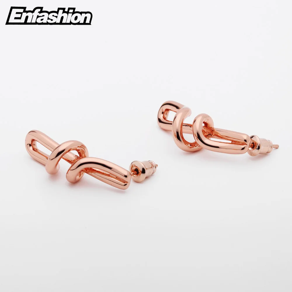 Серьги-гвоздики Enfashion с узлом золотые для ушей аксессуары женщин модные