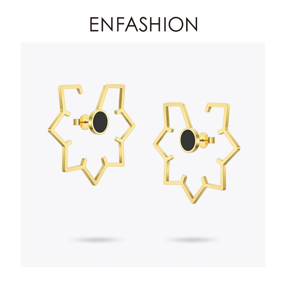Enfashion, кленовый лист, геометрические серьги-гвоздики для женщин, золотой цвет, нержавеющая сталь, металлические серьги, большие серьги-гвоздики, ювелирное изделие EB191029