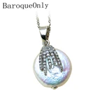 Ожерелье с кулоном из натурального пресноводного жемчуга барокко AAAA Zircon, 16-17 мм, серебро 925 пробы, Новое поступление 2019