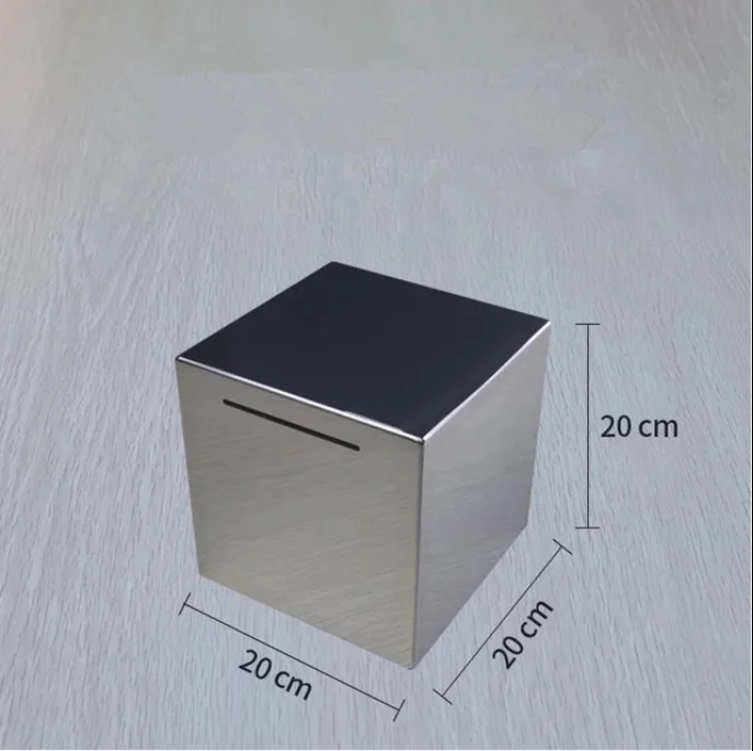20cmx20cm Новая копилка, без экспорта, копилка, металлическая, нержавеющая сталь, квадратная, безопасная, для банкнот и монет, копилка для денег, Детская подарочная коробка - Цвет: 20cmx20cm