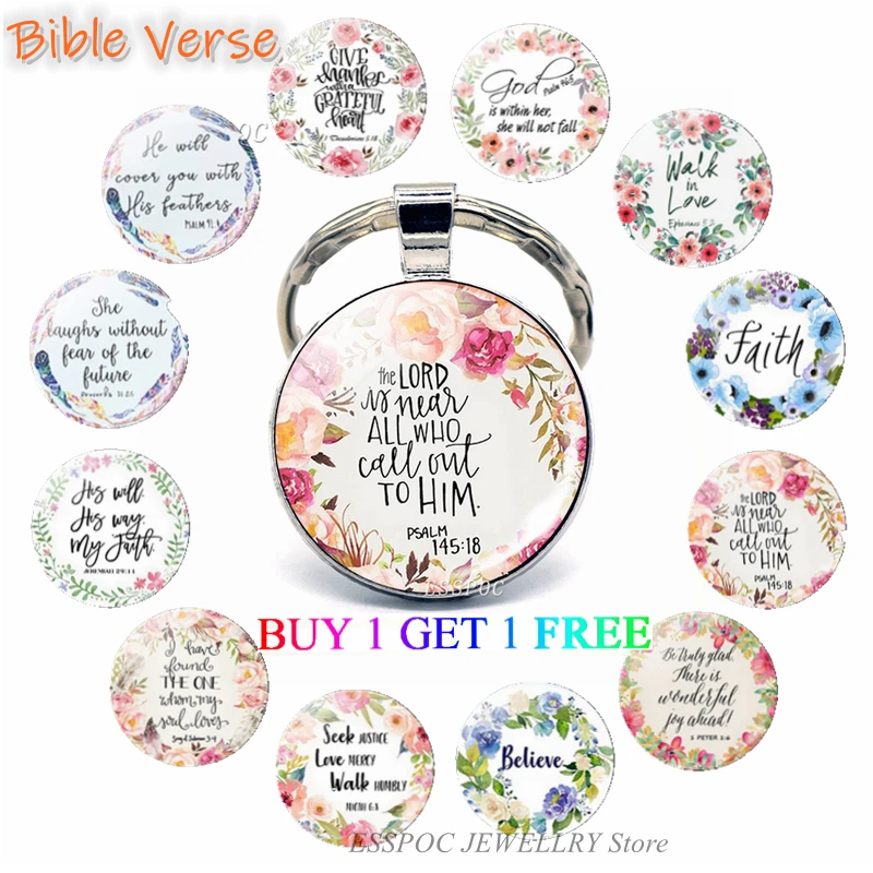 The Lord Is Near All Who Call Ont To Him Bible Verse Psalm Quote Key Chain Glass Jewelry Christian Pendant Keyring Keychain Gift | Украшения