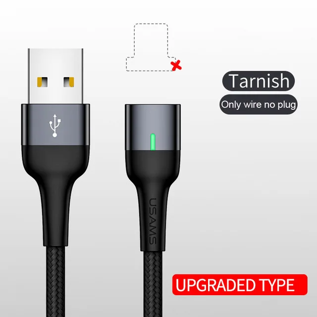 Tarnish Wire NO Plug Магнитный кабель для iPhone samsung USAMS 3A, быстрая зарядка, магнитный usb-кабель для телефона, кабель Micro USB type C, магнитный кабель для зарядки и синхронизации данных - Цвет: Tarnish Wire NO Plug