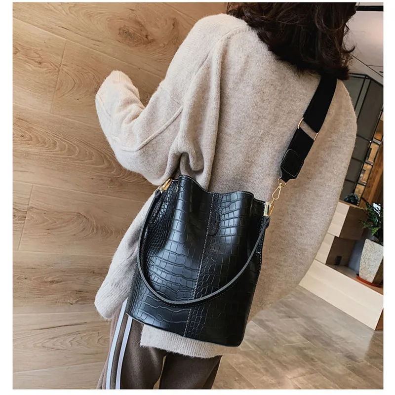 Retro Alligator Bucket Bags Women Crocodile Pattern Handbag Capacity Casual Shoulder Messenger Ladies PU Purse | Багаж и сумки