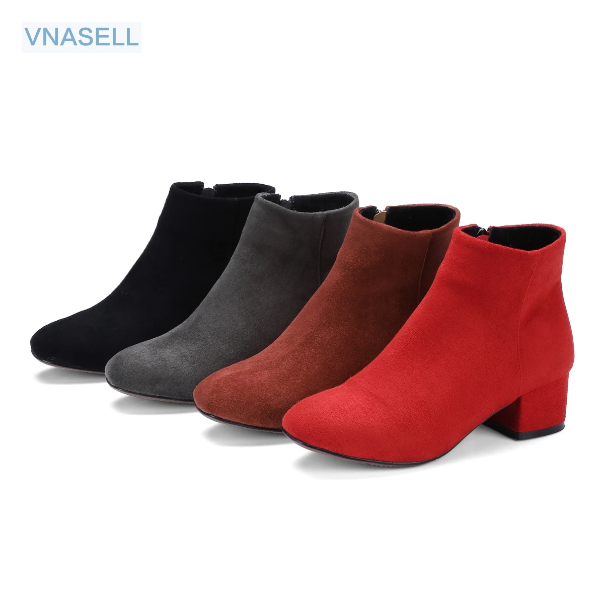 Модные ботильоны Vnasell из натуральной кожи с круглым носком на квадратном каблуке