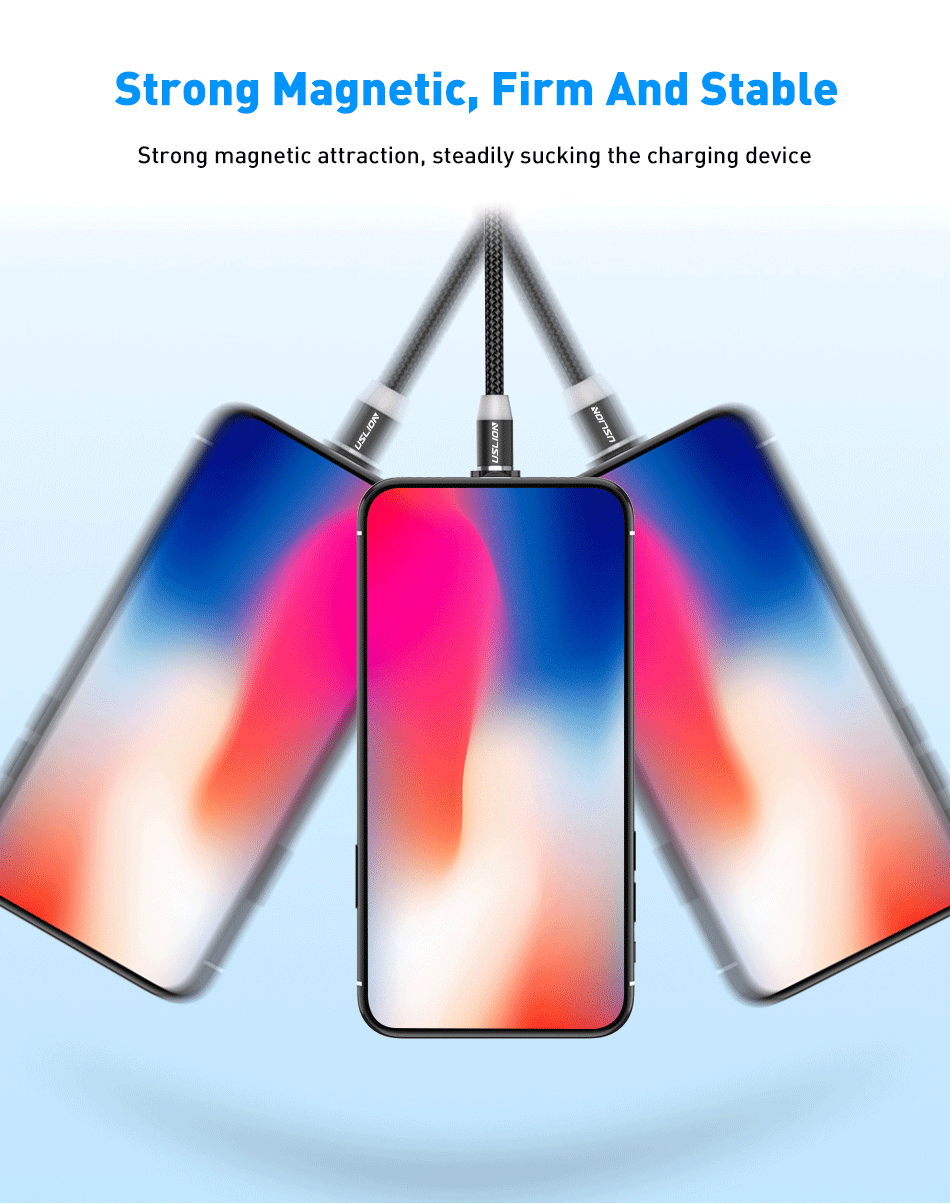 USLION 2 м Магнитный Micro USB кабель type C для iPhone XS Max X телефон зарядное устройство провод для samsung Xiaomi huawei P30 Pro Магнитный кабель