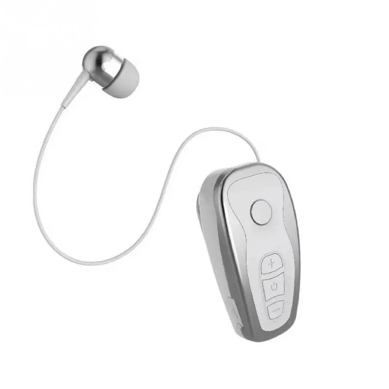 Портативный Бизнес Стиль Одежда шеи клип дизайн стерео Bluetooth 4,1 наушники-вкладыши выдвижной тросик беспроводной с функцией громкой связи - Цвет: White Silver