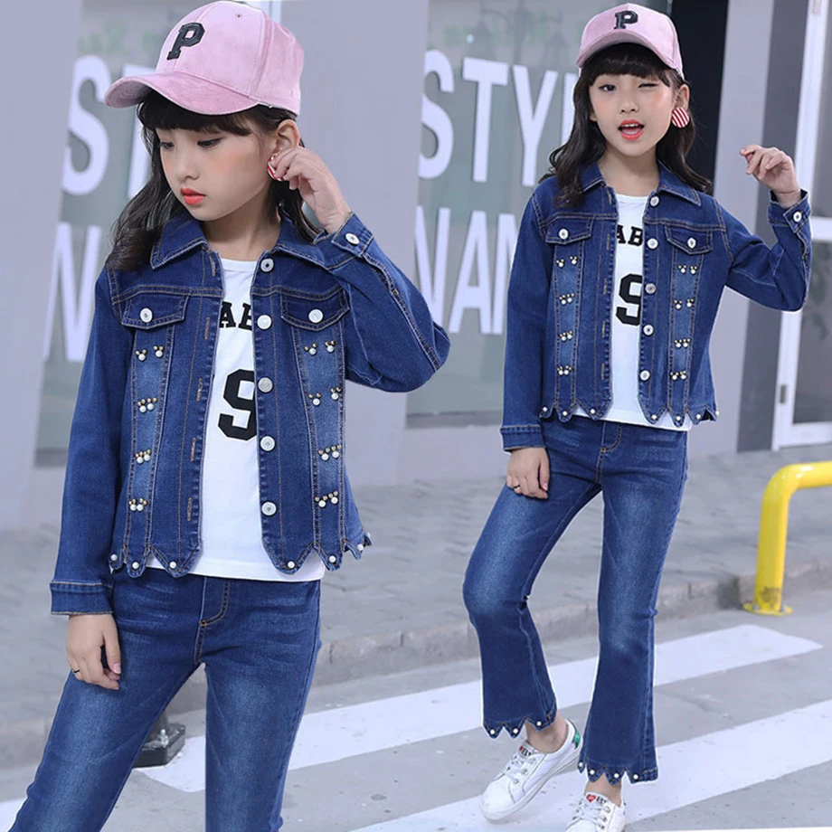 Коллекция 2018 года комплект одежды для маленьких девочек джинсовые куртки и