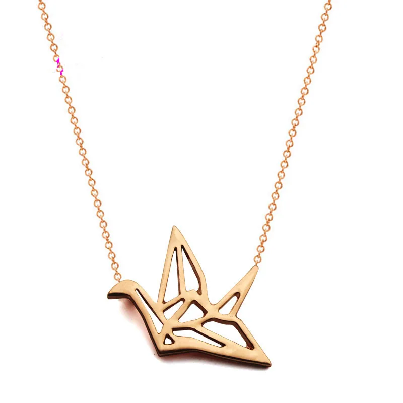 Origami Crane Pendant Necklace Gold-color Charm for Women Fashion Jewelry Wholesale Thanksgiving gifts | Украшения и аксессуары