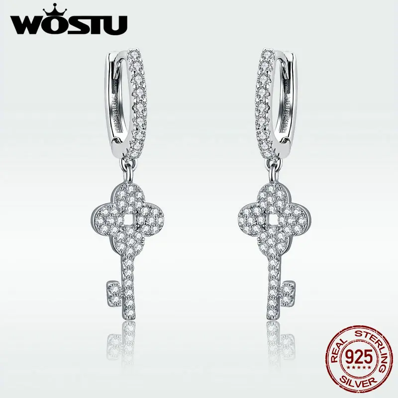 WOSTU,, настоящая 925 пробы, серебряные модные серьги-капли с прозрачными фианитами, ювелирные серьги для женщин, свадебный подарок FIE521