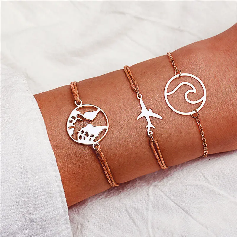 17 км богемное сердце камень браслеты с кисточкой набор для женщин Bijoux Винтаж Шарм браслет браслеты женские Бохо ювелирные изделия - Окраска металла: FCS1734