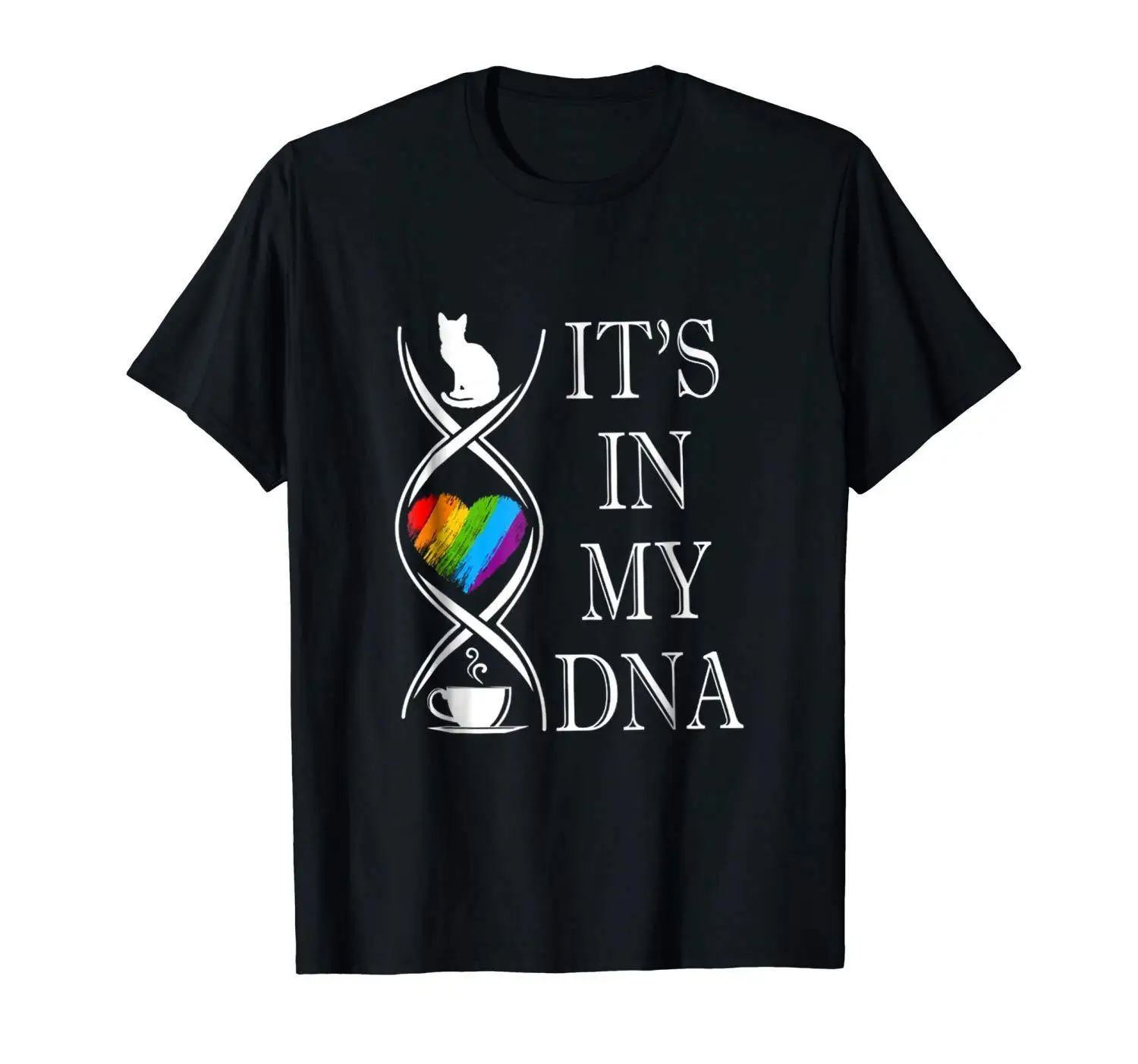 Мужская футболка с надписью LGBT Coffee It's In My DNA черная забавной кошкой и Gay Pride