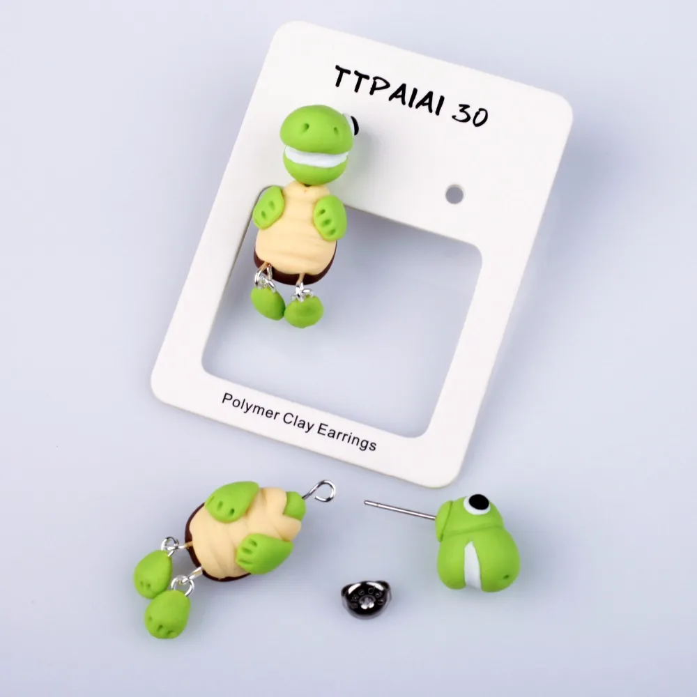 Женские серьги гвоздики с черепашками TTPAIAI модные 3d животными из полимерной