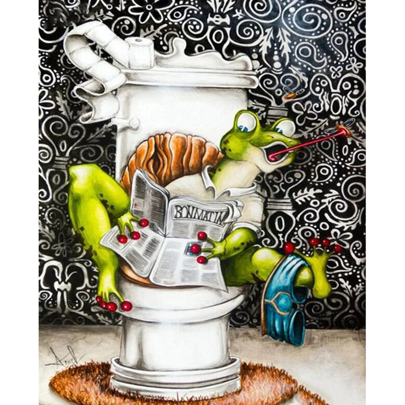 Алмазная вышивка Лягушка на унитазе алмазная живопись сделай сам 3d вышивки