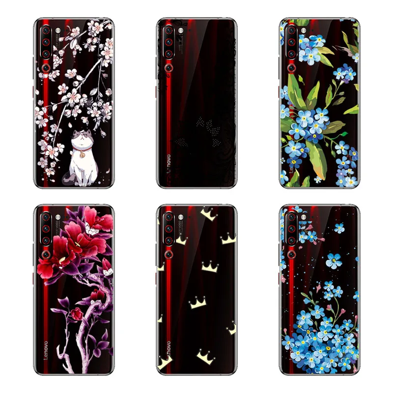 Lenovo Z6 Pro Case Silicon Black Painting flower Soft TPU Back Cover for protect Phone cases shell |