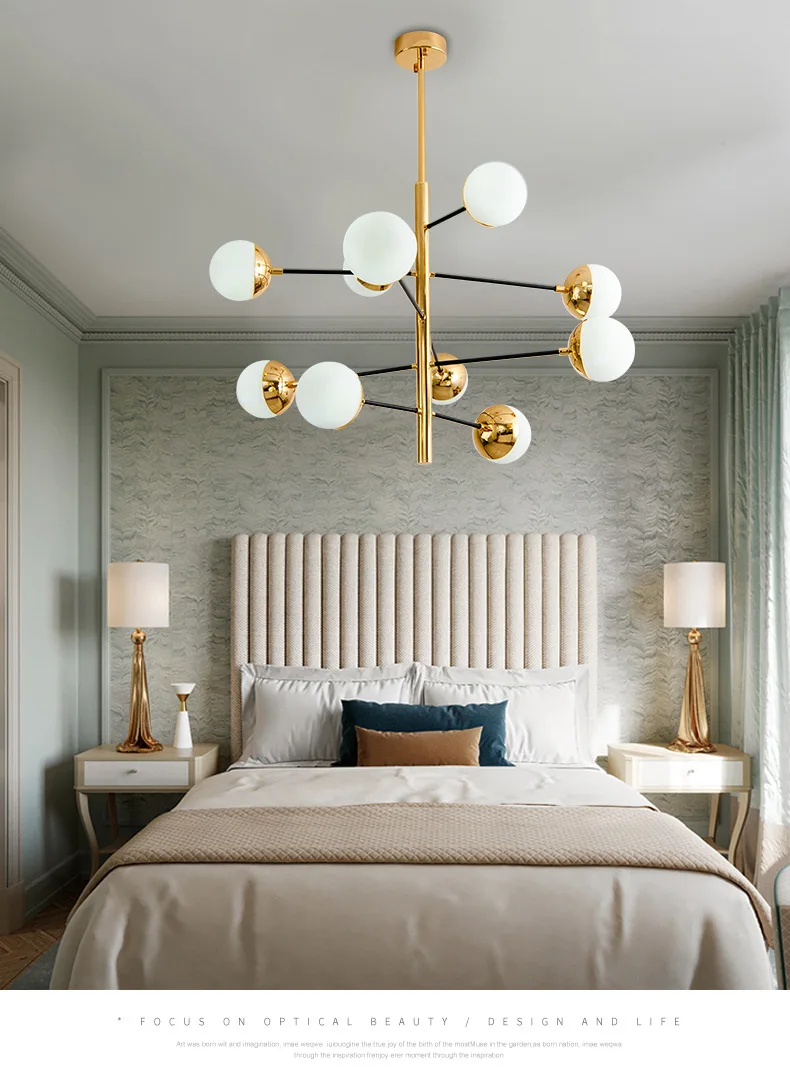 

Nordic living room chandelier bedroom study restaurant glass chandelier store hotel engineering post-modern living room lamp