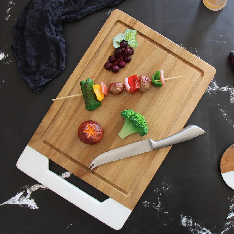 Japanese-style Seiko pull groove solid wood bread flat plate fruit cutting board storage set marble hand-made | Дом и сад