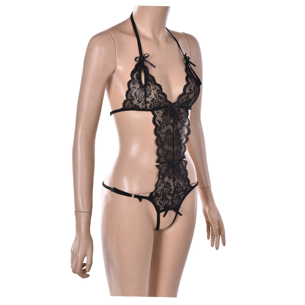 1set Women Nightdress Nightgown Erotic Lingerie Backless Sexy Solid Lace Eyeshade Babydoll Sleepwear | Тематическая одежда и