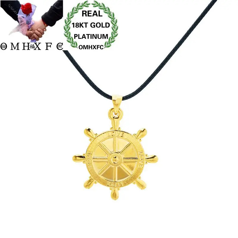 

OMHXFC Wholesale European Fashion Woman Man Unisex Party Birthday Wedding Gift Wheel Anchor 18KT Real Gold Charm Pendant PN80