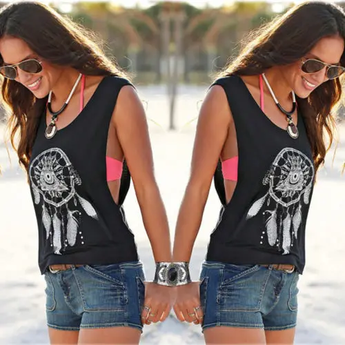 2017 винтажные этнические футболки летний женский жилет с принтом женские