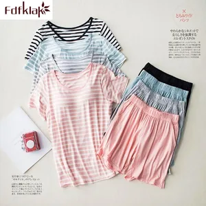 Повседневная Новая Пижама, Женский пижамный комплект с коротким рукавом, хлопковая одежда для сна, пижама, женская летняя пижама в полоску, новинка 2020, женская пижама