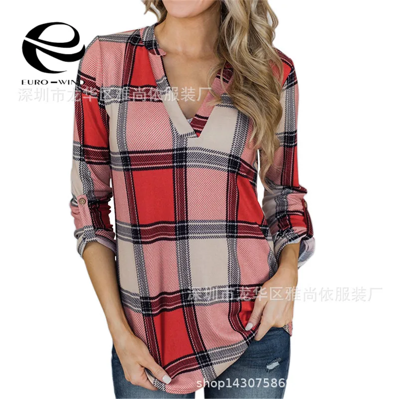 Плюс Размеры Для женщин топы и блузки Винтаж в клетку рубашка с длинными рукавами