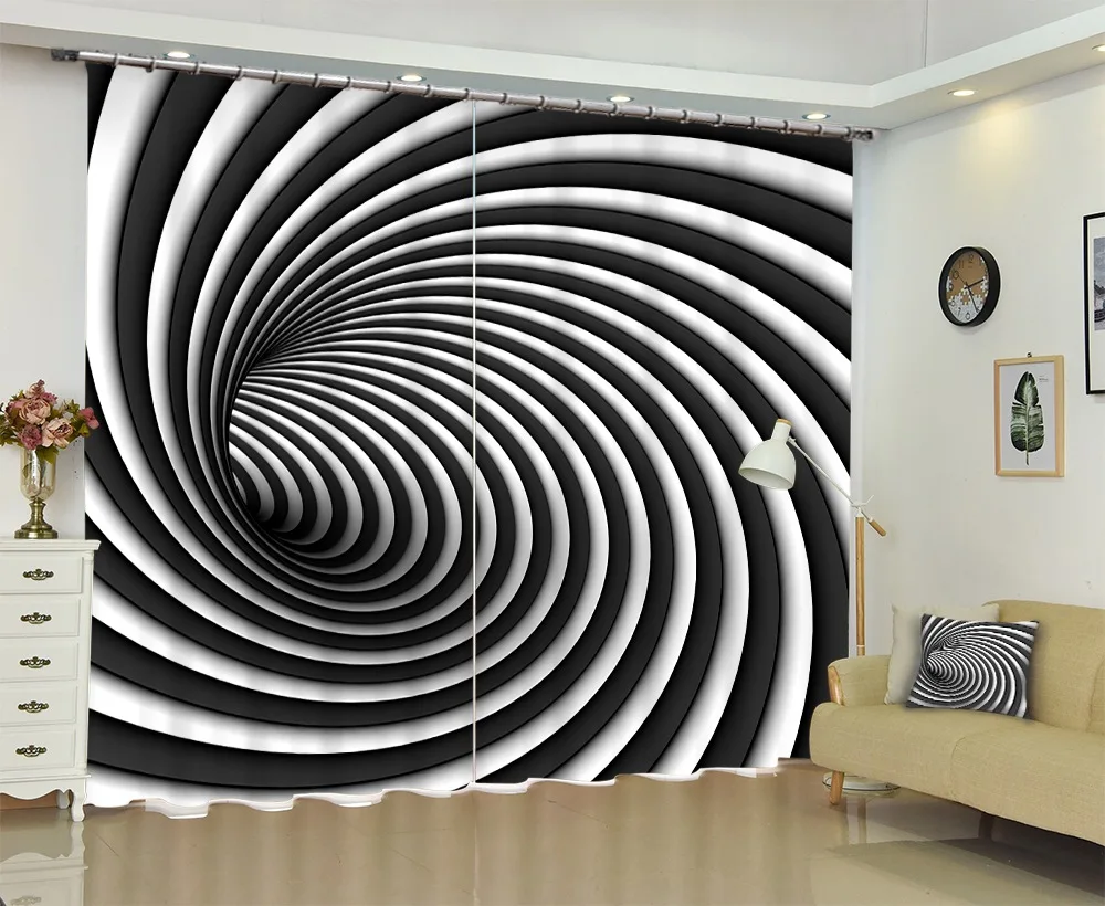 Черно-белые спиральные 3D шторы, занавески для окон, занавески на заказ, размер