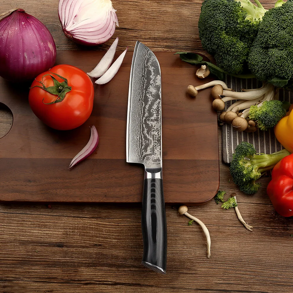 SUNNECKO Высокое качество 7 ''нож Santoku Дамаск японский VG10 лезвие стали кухонные