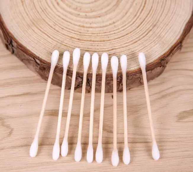 100 шт./лот женские ватные палочки для макияжа с двойной головкой деревянные