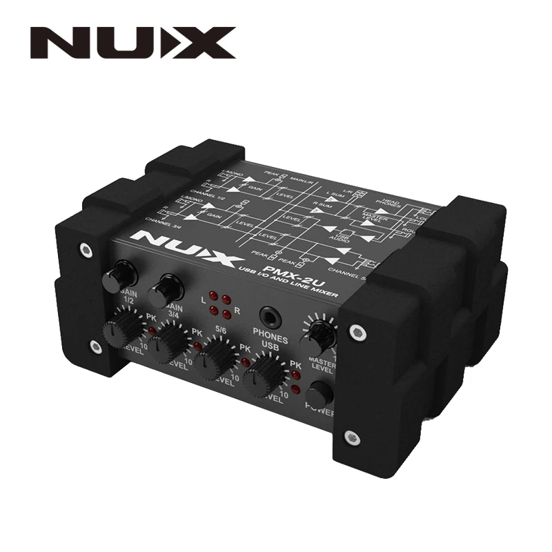 NUX PMX 2/PMX 2U I/O Line микшер мини консоль USB Звуковая 6/8 2 выхода индикатор громкости