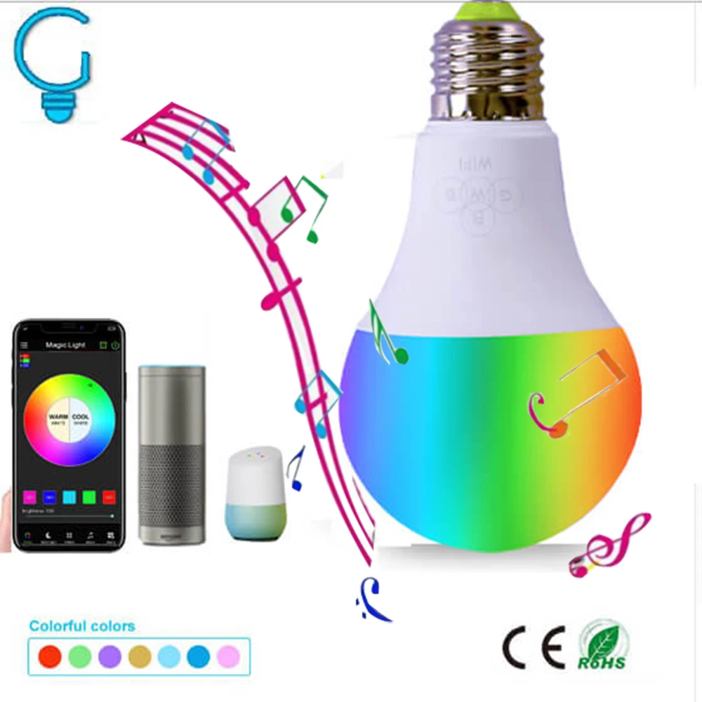 Smart E27 Bulb Dimmable Music RGBW Smartphone APP Vioce Control WiFi LED Bulb Lamp 60W Compatible With Alexa Plus Google Hub