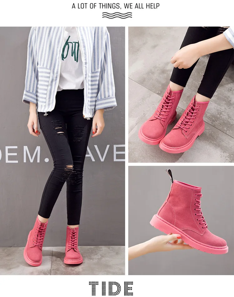 Женские ботинки; doc martins; коллекция года; винтажные классические ботинки martin в британском стиле из коровьей замши; женские мотоциклетные ботинки на толстом каблуке