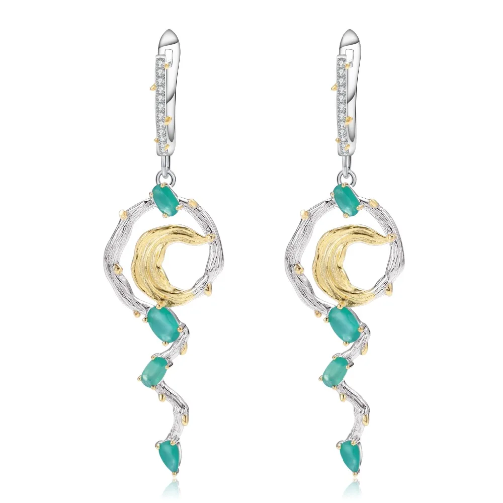 GEM'S балетные серьги с натуральным зеленым агатом, 925 пробы, серебряные, ручная работа, массивные Винтажные висячие серьги для женщин, хорошее ювелирное изделие