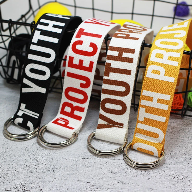 Унисекс Мода брезентовый ремень письмо печати тайский D кольцо двойной пряжкой