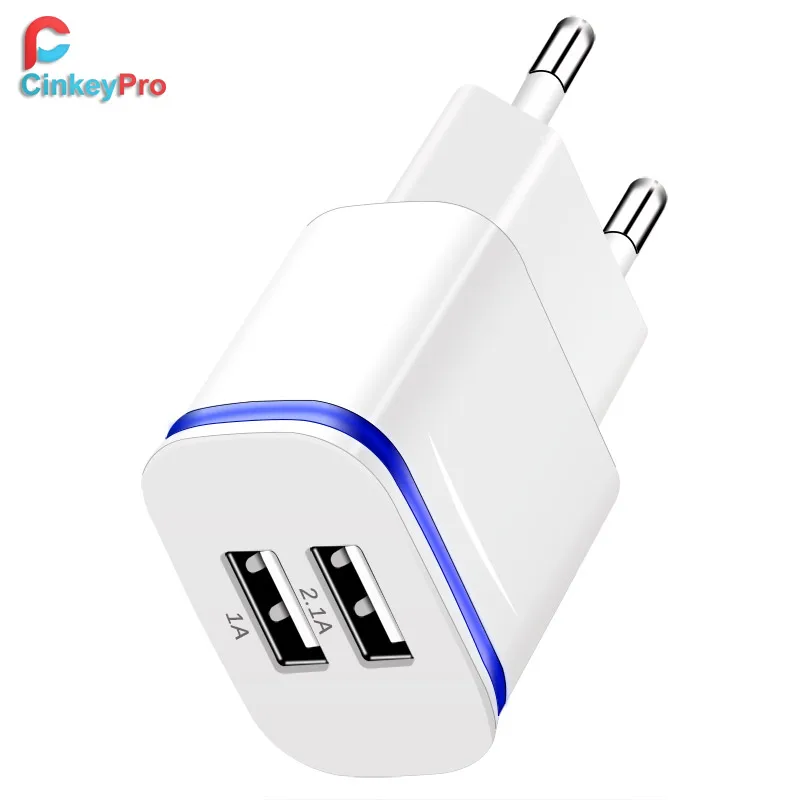 CinkeyPro 2 Ports USB Charger for XiaoMi iPhone 7 8 Samsung LED Light 5V/2.1A Fast Charging Mobile Phone Universal Wall Adapter|usb charger|charger