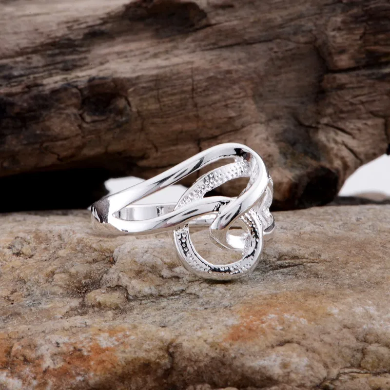 Переплетенное блестящее посеребренное кольцо оптом 925 Модные ювелирные изделия