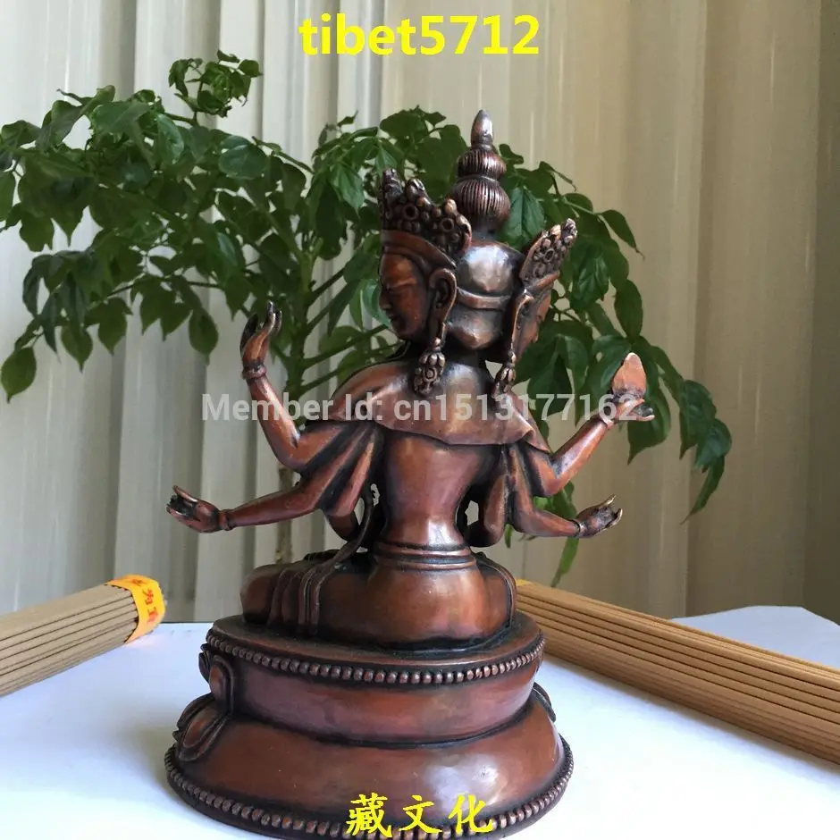 Тибетская Античная буддийская из бронзы ушнишавиджая статуя Будды 18 см