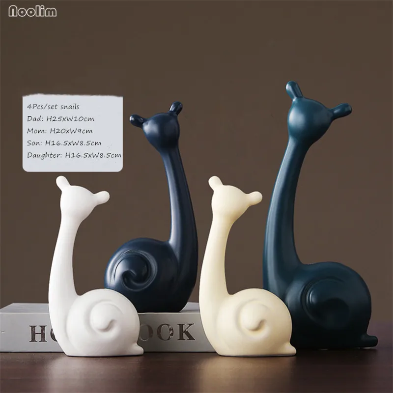 4Pcs snails Скандинавские керамические синие керамические фигурки слонов оленей, украшения для дома, украшения для гостиной, настольные украшения для животных, свадебный подарок - Цвет: 4Pcs snails