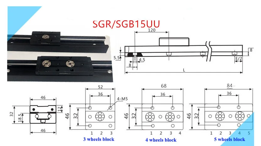 SGR15UU 46mm width 1 м линейная направляющая SGR 28 мм 38 мм 44 мм 46 мм 47 мм 60 мм ширина направляющая Встроенная двухосевая направляющая слайдер алюминиевая роликовая Направляющая - Цвет: SGR15UU 46mm width