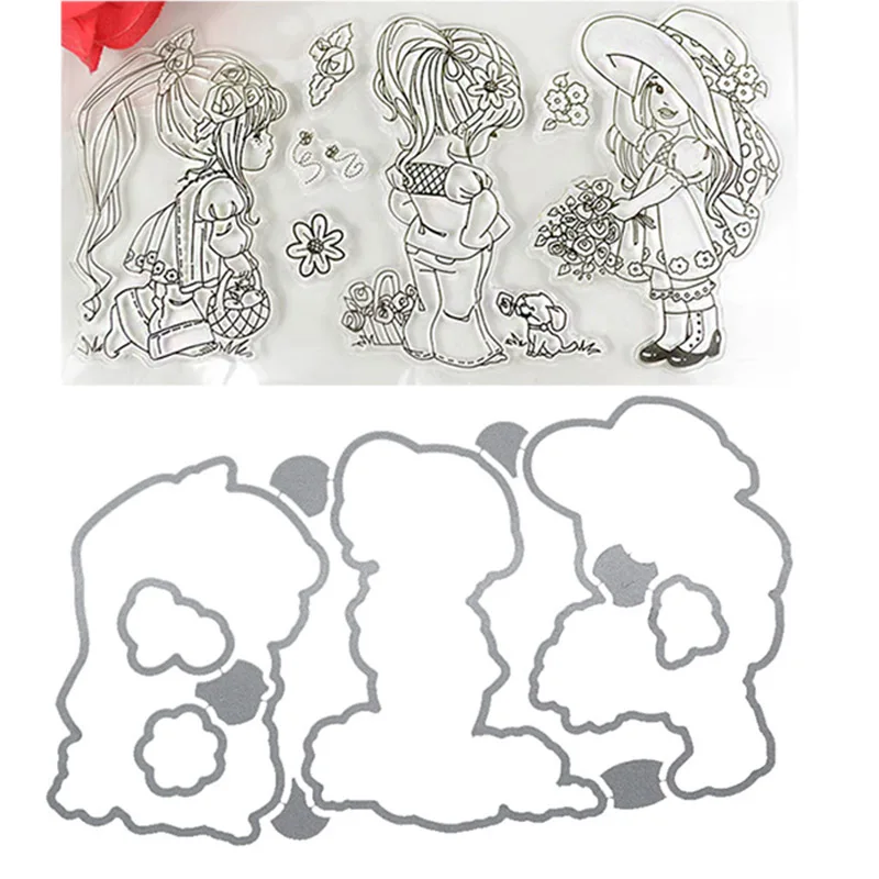3 girls transparent clear stamp/ cutting dies DIY Die Cut Stencil Decorative Scrapbooking Craft Card stencils template |