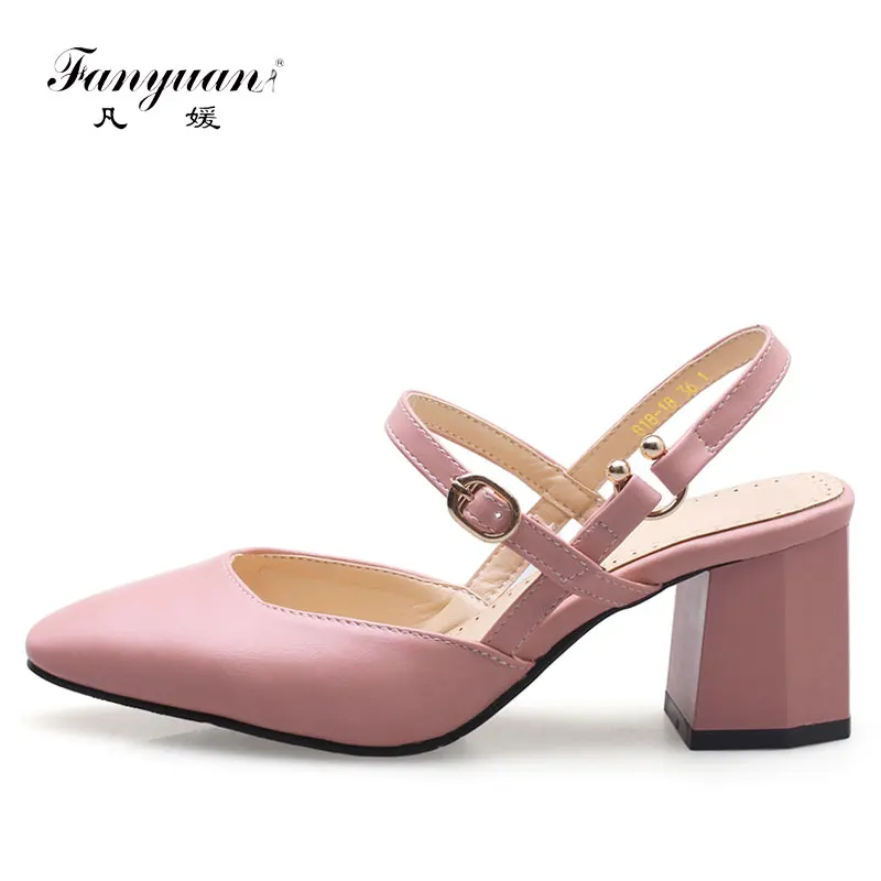 

Fanyuan 2018 Spring/Summer Concise Solid Mary Janes Shoes Women Slingbacks High Heels Comfort Chunky Ladies Office Job Shoes