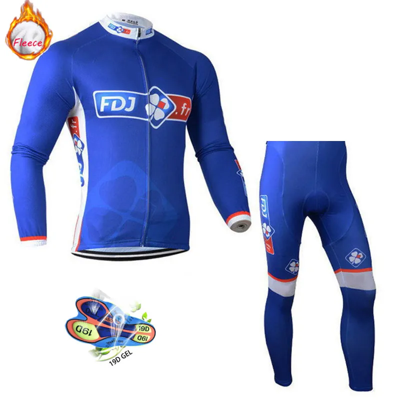 long cycling set 6 FDJ Pro Team велосипедные майки набор зимний термальный флис с длинными рукавами гонки MTB Майо велосипед одежда Traje de ciclismo - Цвет: long cycling set 6