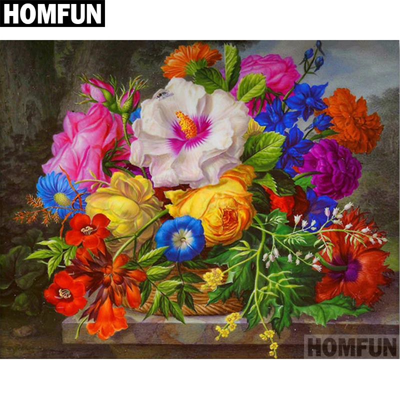 

HOMFUN Full Square/Round Drill 5D DIY Diamond Painting "Colored flowers" Embroidery Cross Stitch 5D Home Decor Gift A06096