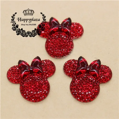 red 20pcs 20 шт милые полимерные блестящие стразы, красный/розовый/черный/белый/синий/фиолетовый Минни Маус, плоские с оборота кабошон, украшение для рукоделия, 26*27 мм - Цвет: red 20pcs