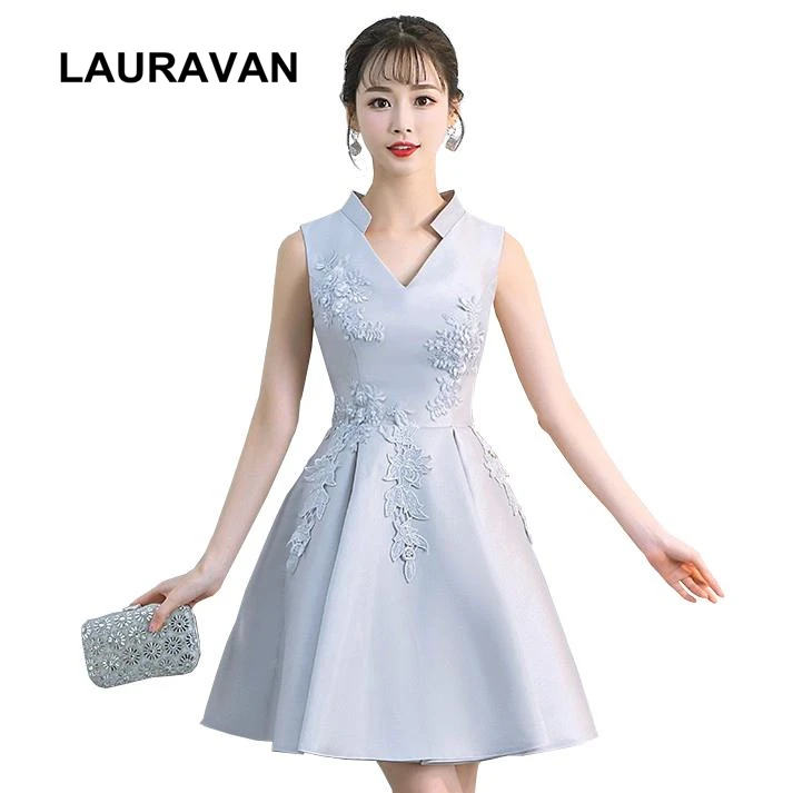 Классические короткие девушки элегантные атласные v образным вырезом вечерные