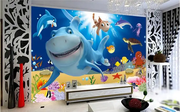 

3d wallpaper custom photo mural sea World Dolphin Cartoon fish living room home decor 3d wall murals wallpaper for walls 3 d